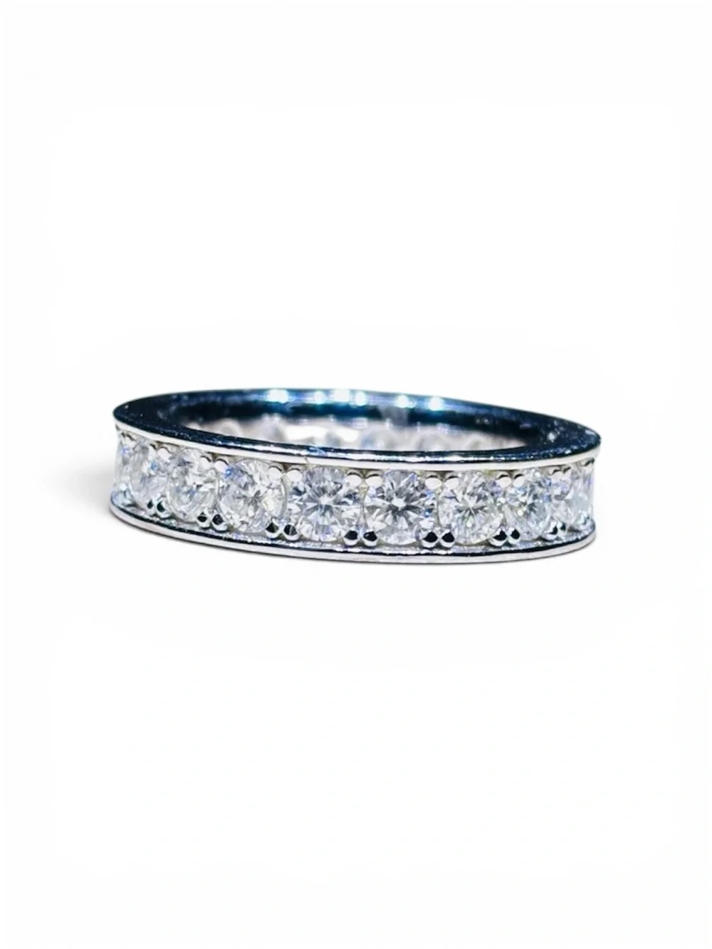 Solid 925 Sterling Silver VVS Moissanite Eternity Band - Picture 11 of 11